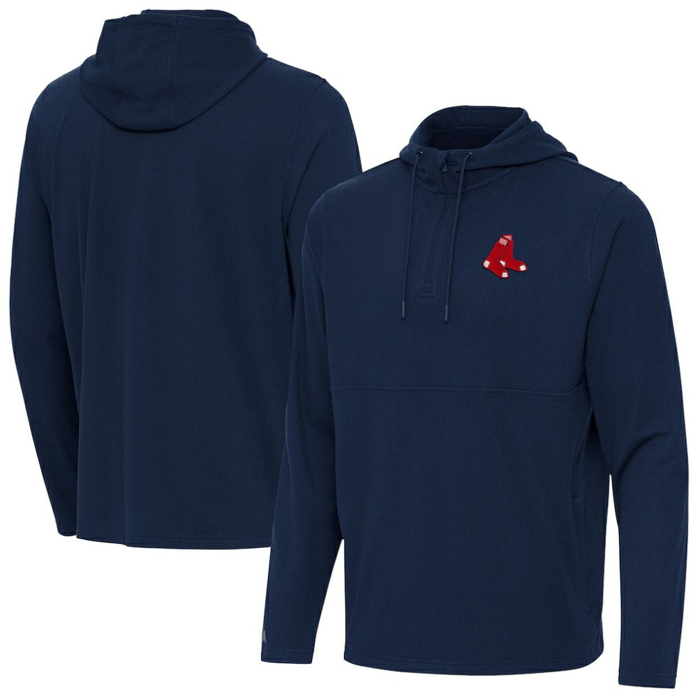 Boston Red Sox Antigua Connected Quarter-Zip Pullover Hoodie - Navy