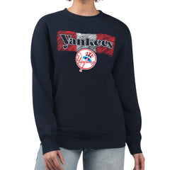 New York Yankees Starter Women's Team Color Shading Fleece Pullover Sweatshirt - Navy