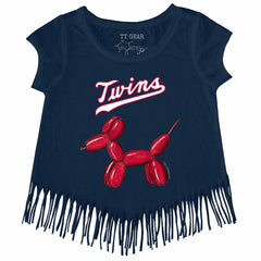 Minnesota Twins Tiny Turnip Girls Youth Balloon Dog Fringe T-Shirt - Navy