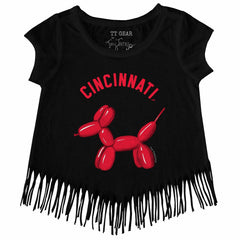 Cincinnati Reds Tiny Turnip Girls Youth Balloon Dog Fringe T-Shirt - Black