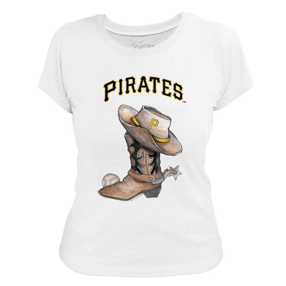Pittsburgh Pirates Tiny Turnip Women's Cowboy Boot T-Shirt - White