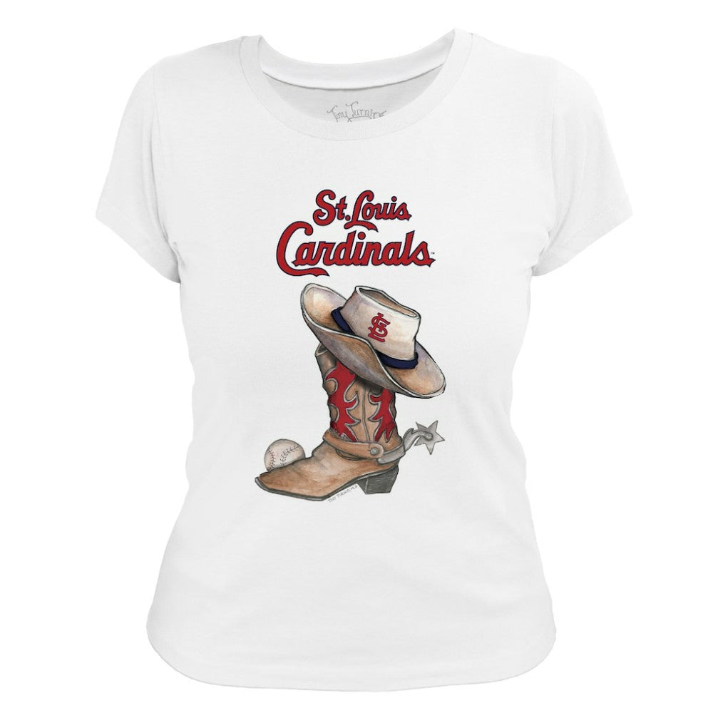 St. Louis Cardinals Tiny Turnip Women's Cowboy Boot T-Shirt - White