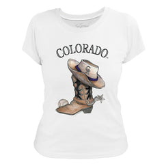 Colorado Rockies Tiny Turnip Women's Cowboy Boot T-Shirt - White
