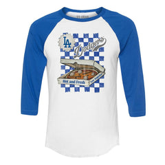 Los Angeles Dodgers Tiny Turnip Women's Pizza 3/4-Sleeve Raglan Baseball T-Shirt - White/Royal