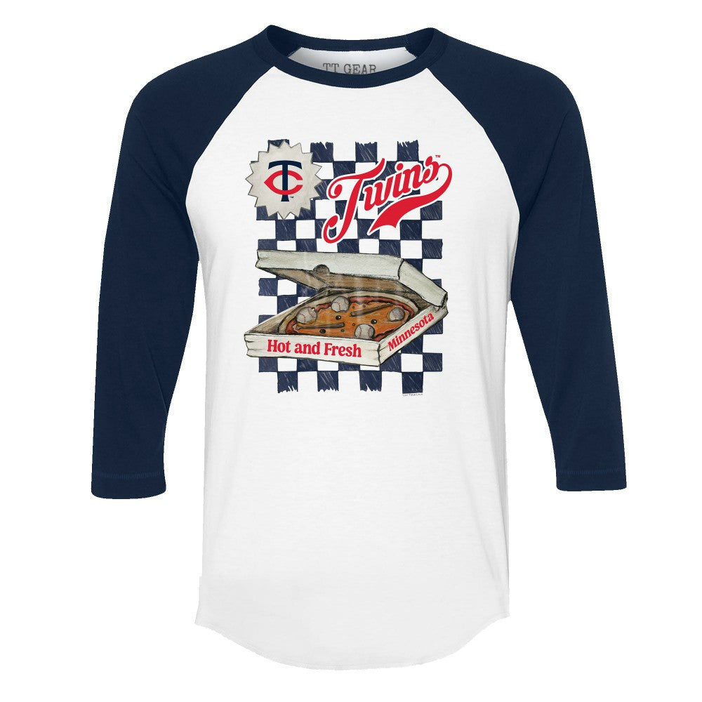 Minnesota Twins Tiny Turnip Women's Pizza 3/4-Sleeve Raglan Baseball T-Shirt - White/Navy