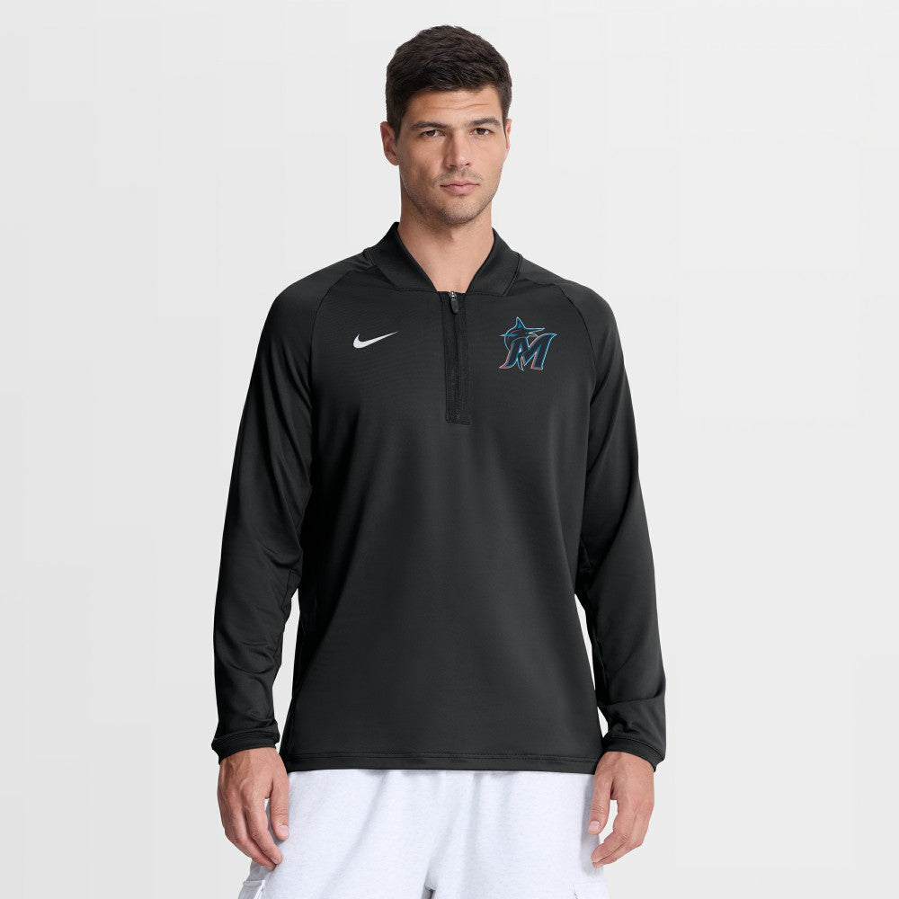 Miami Marlins Authentic Collection Dri-FIT Raglan Half-Zip Pullover - Black | Nike