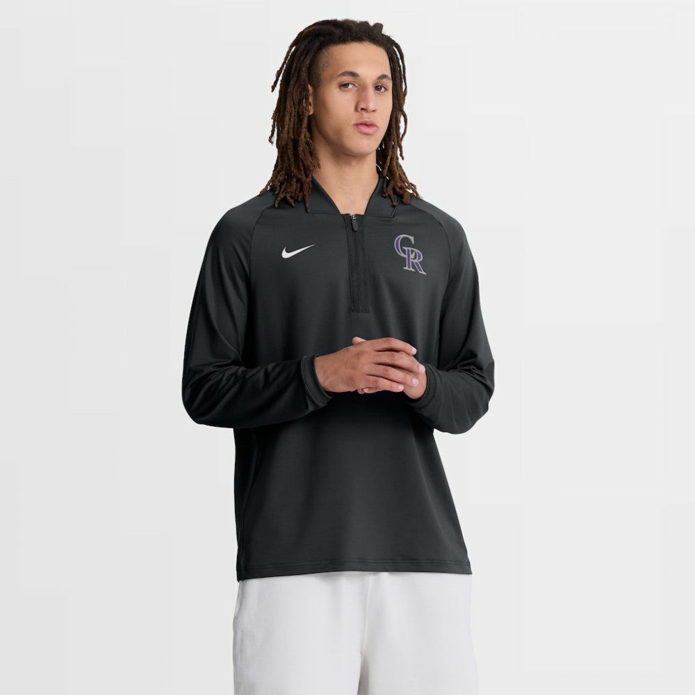 Colorado Rockies Authentic Collection Dri-FIT Raglan Half-Zip Pullover - Black | Nike