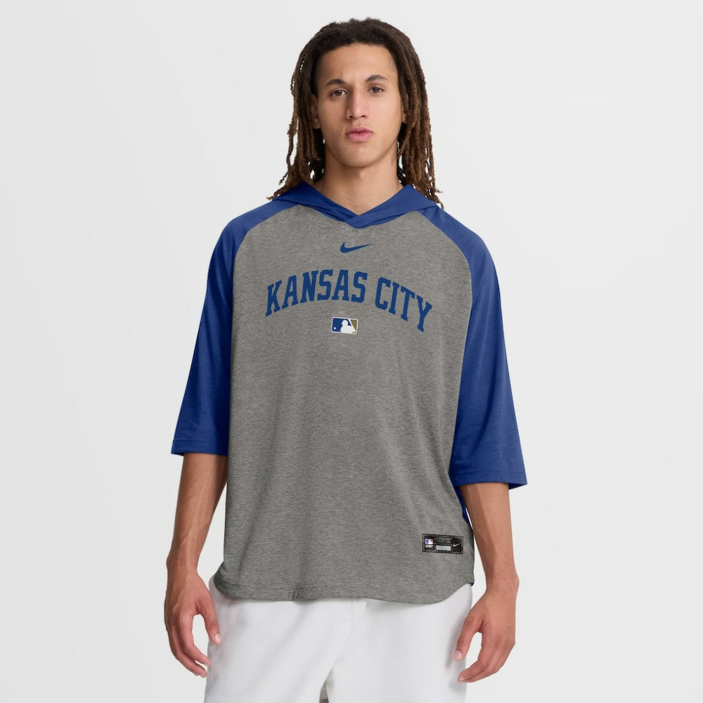 Kansas City Royals Authentic Collection Flux Dri-FIT Raglan 3/4-Sleeve Hooded T-Shirt - Gray | Nike