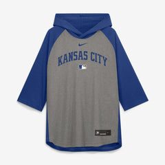 Kansas City Royals Authentic Collection Flux Dri-FIT Raglan 3/4-Sleeve Hooded T-Shirt - Gray | Nike