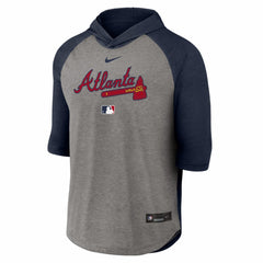 Atlanta Braves Authentic Collection Flux Dri-FIT Raglan 3/4-Sleeve Hooded T-Shirt - Gray | Nike