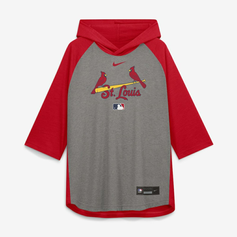 St. Louis Cardinals Authentic Collection Flux Dri-FIT Raglan 3/4-Sleeve Hooded T-Shirt - Gray | Nike