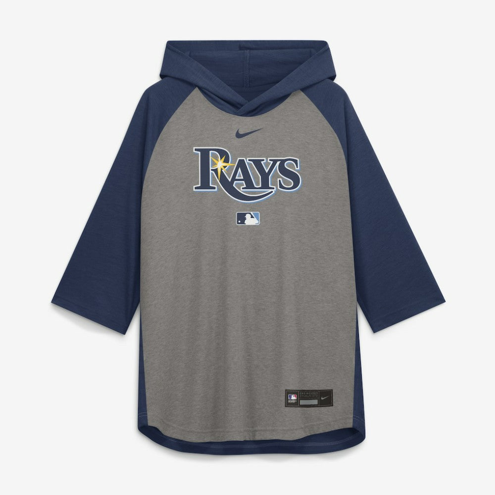 Tampa Bay Rays Authentic Collection Flux Dri-FIT Raglan 3/4-Sleeve Hooded T-Shirt - Gray | Nike