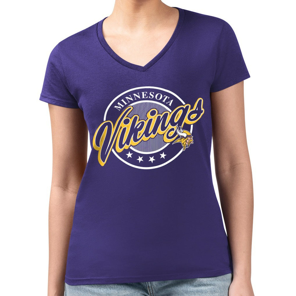 NFL Minnesota Vikings G-III 4Her by Carl Banks Women's Super-Slim Fit Lightweight Pinstripe Circle V-Neck T-Shirt