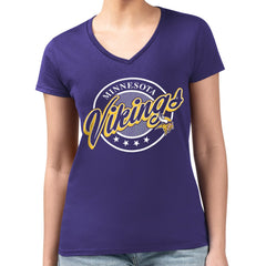 NFL Minnesota Vikings G-III 4Her by Carl Banks Women's Super-Slim Fit Lightweight Pinstripe Circle V-Neck T-Shirt