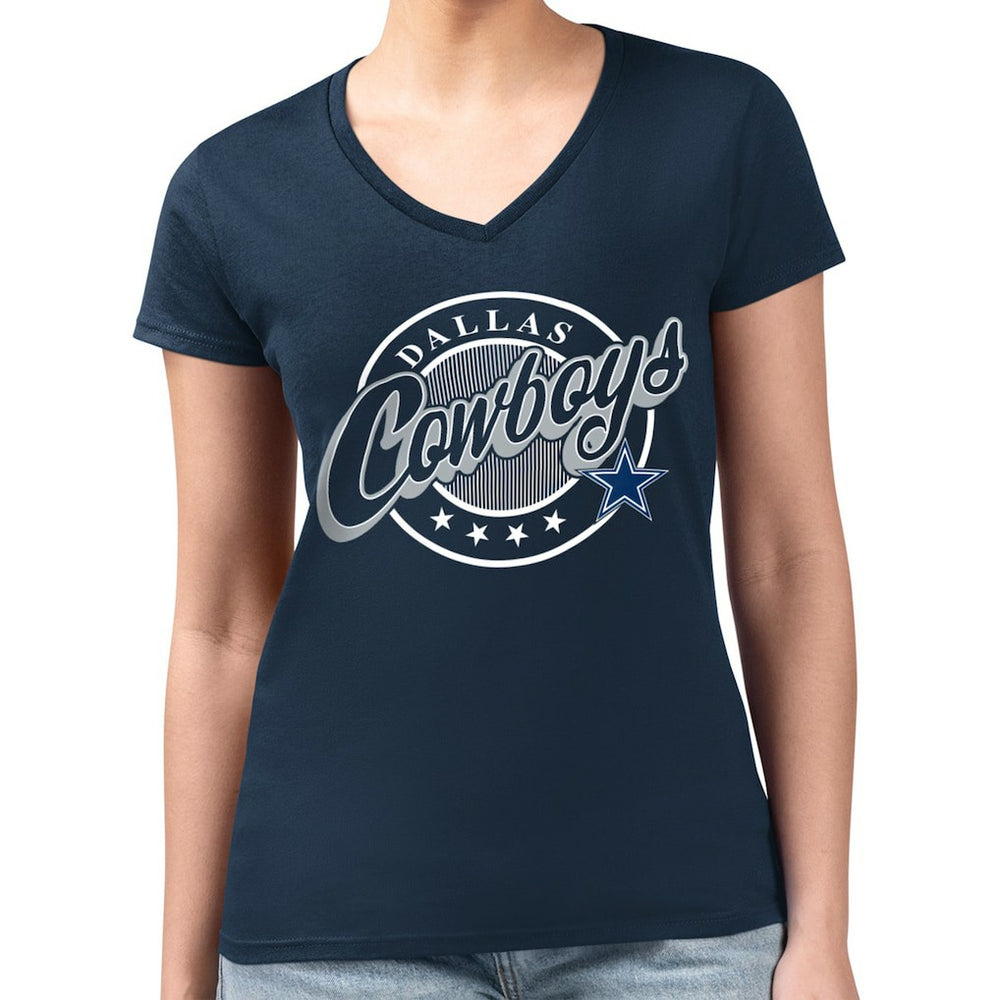 NFL Dallas Cowboys G-III 4Her by Carl Banks Women's Super-Slim Fit Lightweight Pinstripe Circle V-Neck T-Shirt