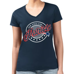 NFL New England Patriots G-III 4Her by Carl Banks Women's Super-Slim Fit Lightweight Pinstripe Circle V-Neck T-Shirt