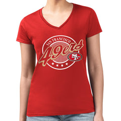 NFL San Francisco 49ers G-III 4Her by Carl Banks Women's Super-Slim Fit Lightweight Pinstripe Circle V-Neck T-Shirt