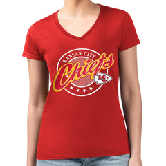 NFL Kansas City Chiefs G-III 4Her by Carl Banks Women's Super-Slim Fit Lightweight Pinstripe Circle V-Neck T-Shirt