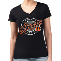 NFL Cincinnati Bengals G-III 4Her by Carl Banks Women's Super-Slim Fit Lightweight Pinstripe Circle V-Neck T-Shirt