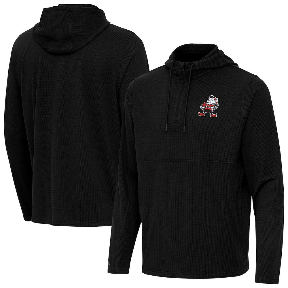 NFL Cleveland Browns Antigua Throwback Connected Quarter-Zip Pullover Hoodie