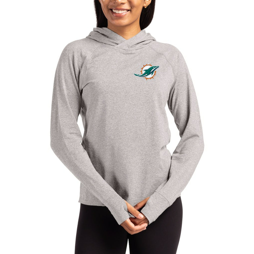 NFL Miami Dolphins Cutter & Buck Women's Primary Logo Adapt Knit Recycled Raglan Pullover Hoodie