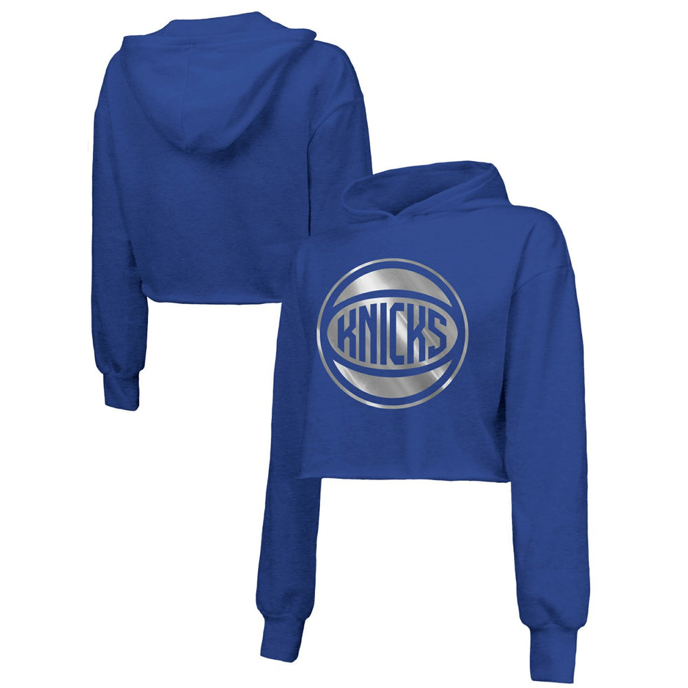 New York Knicks Majestic Threads Women's Tri-Blend Cropped Pullover Hoodie - Royal outlet