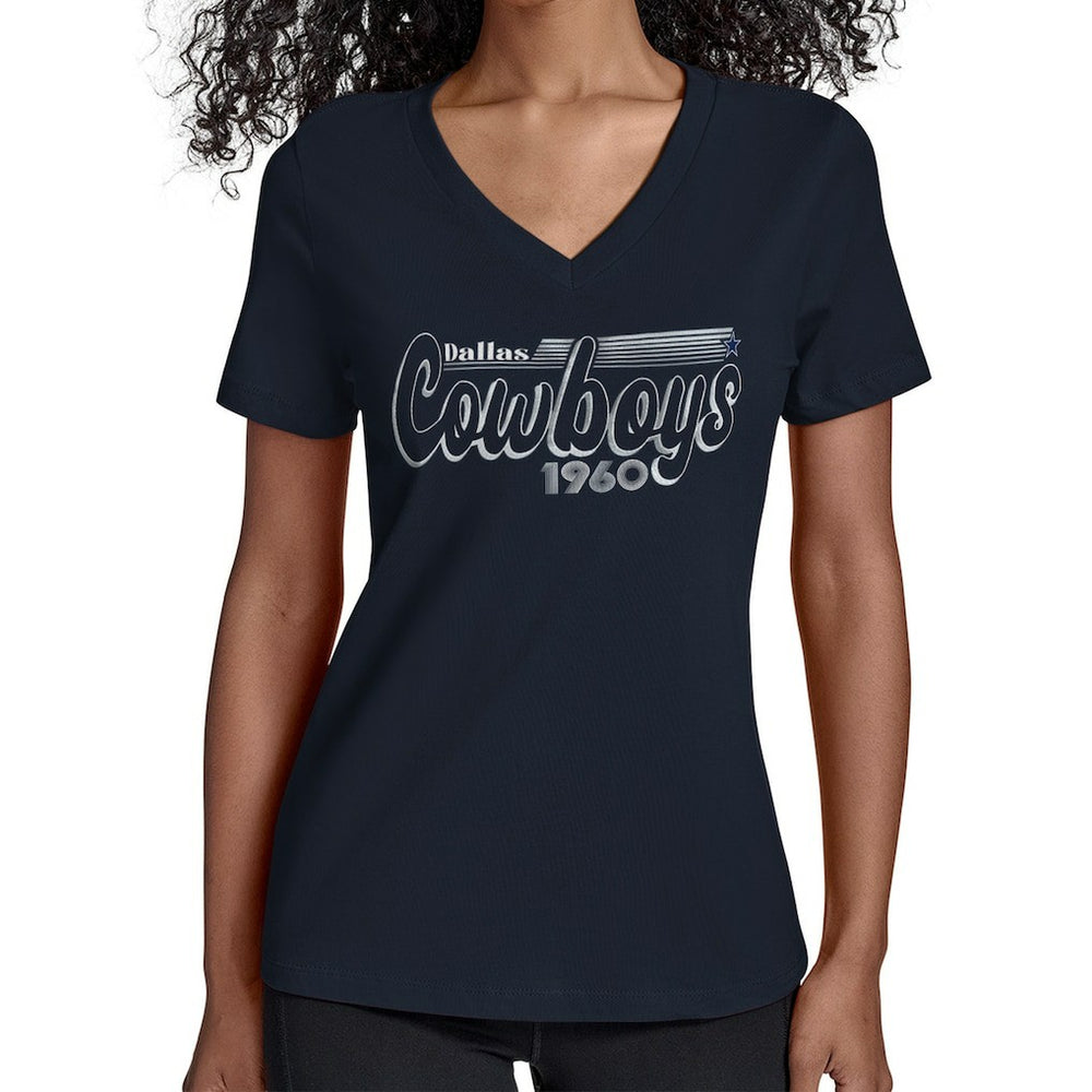 NFL Dallas Cowboys Starter Women's Groovy Script V-Neck T-Shirt