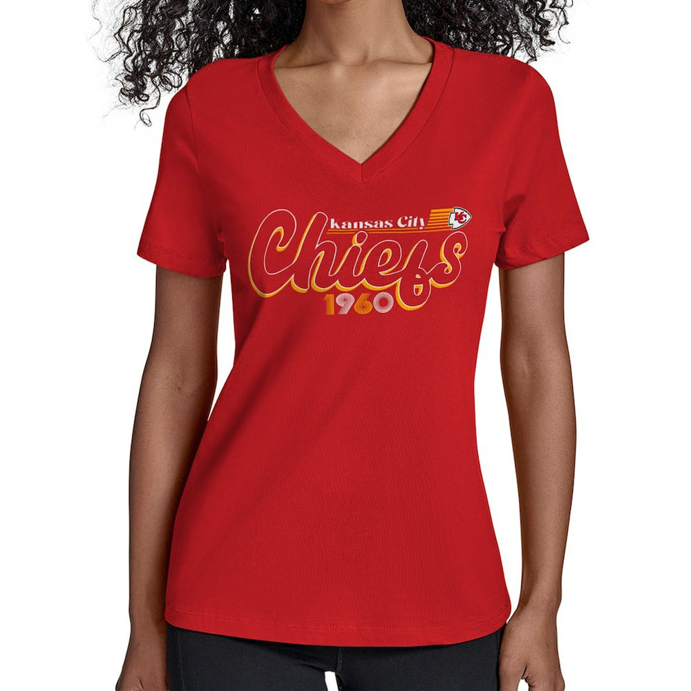 NFL Kansas City Chiefs Starter Women's Groovy Script V-Neck T-Shirt
