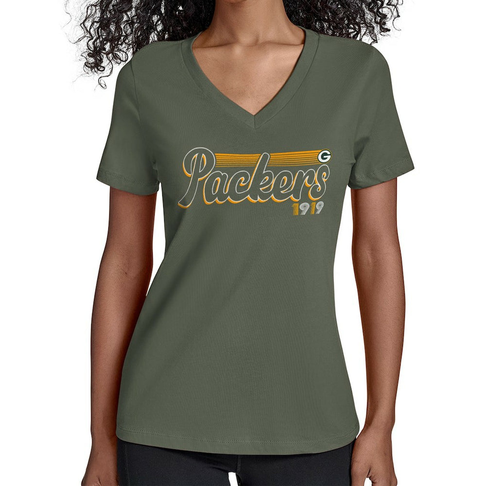 NFL Green Bay Packers Starter Women's Groovy Script V-Neck T-Shirt