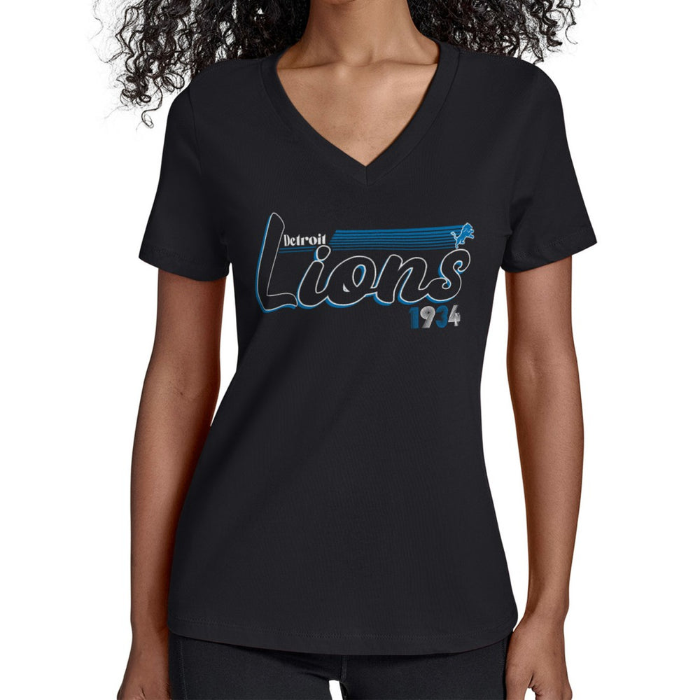 NFL Detroit Lions Starter Women's Groovy Script V-Neck T-Shirt