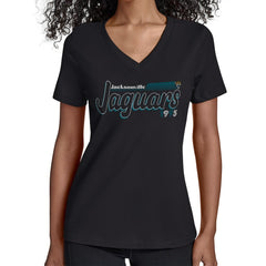 NFL Jacksonville Jaguars Starter Women's Groovy Script V-Neck T-Shirt