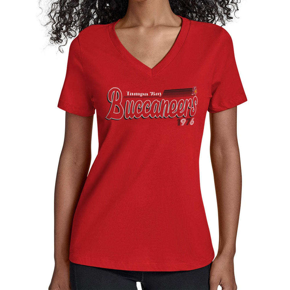 NFL Tampa Bay Buccaneers Starter Women's Throwback Groovy Script V-Neck T-Shirt