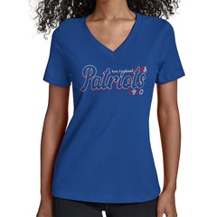 NFL New England Patriots Starter Women's Throwback Groovy Script V-Neck T-Shirt