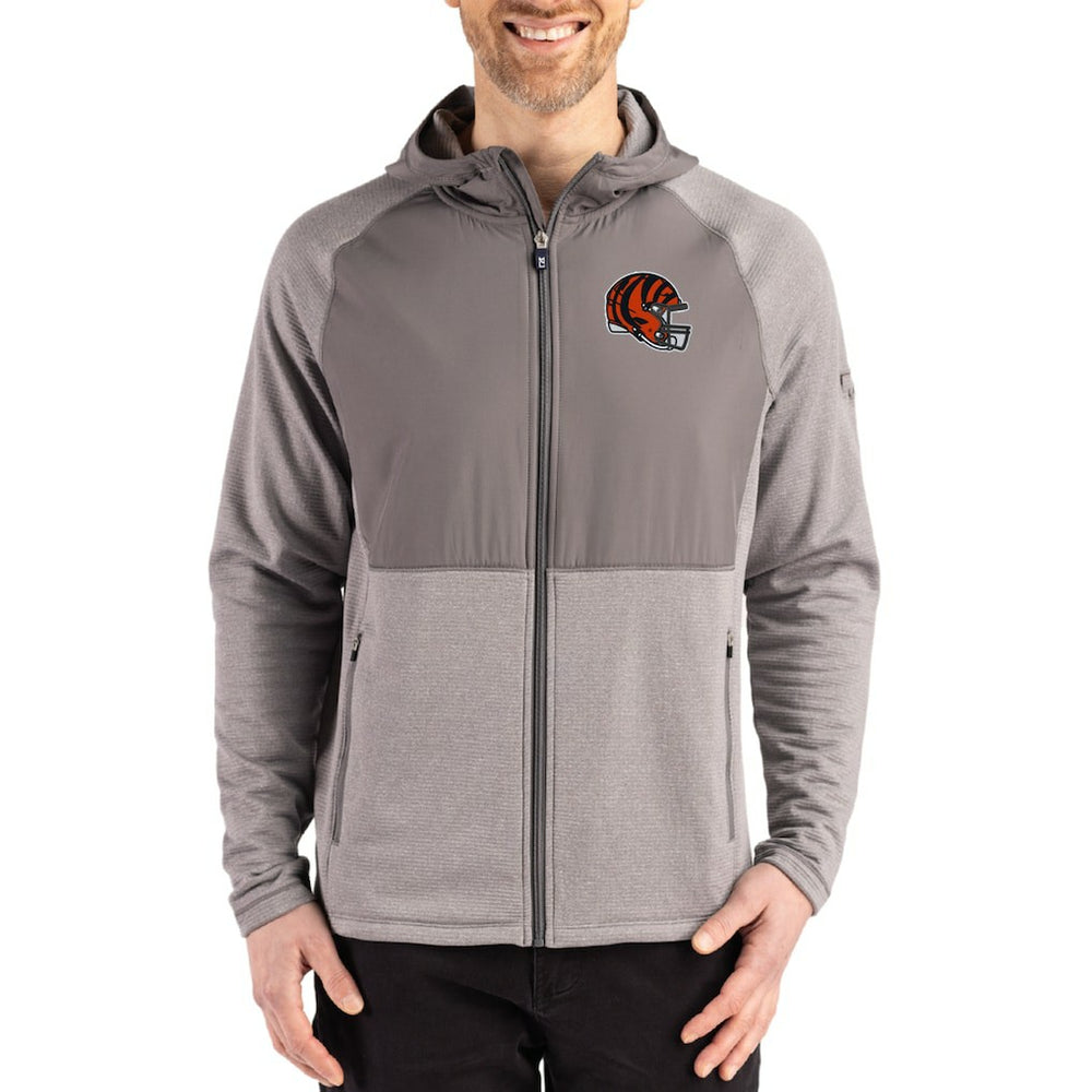 NFL Cincinnati Bengals Cutter & Buck Peshastin Eco Fleece Recycled Raglan Full-Zip Tri-Blend Hybrid Jacket