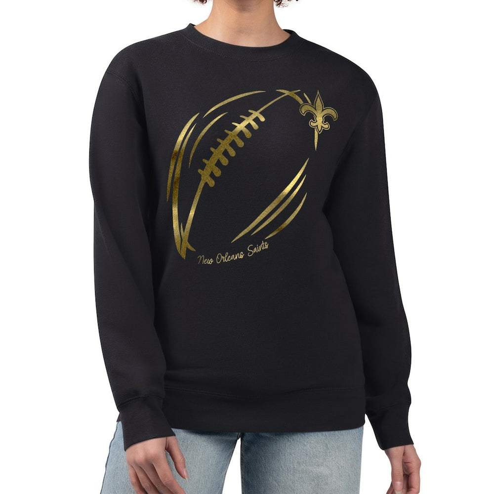 NFL New Orleans Saints G-III 4Her by Carl Banks Women's Metallic Print Football Sketch Fleece Crewneck Sweatshirt
