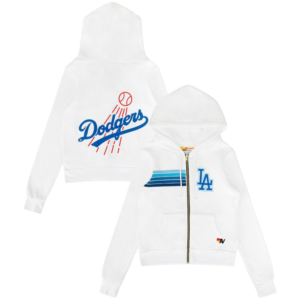 Los Angeles Dodgers Aviator Nation x MLB Unisex Five-Stripe Tri-Blend Full-Zip Hoodie - White