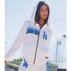 Los Angeles Dodgers Aviator Nation x MLB Unisex Five-Stripe Tri-Blend Full-Zip Hoodie - White