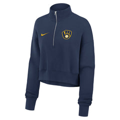 Milwaukee Brewers Women's Primetime Phoenix Fleece Half-Zip Sweatshirt - Navy | Nike