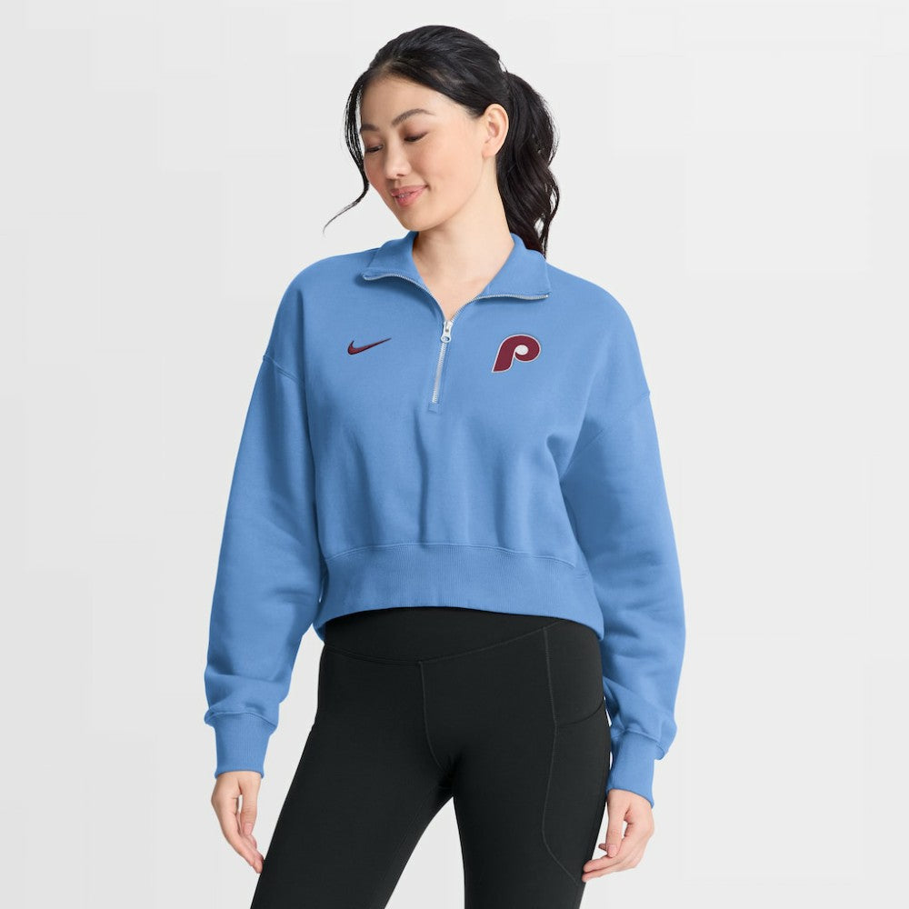 Philadelphia Phillies Women's Primetime Phoenix Fleece Half-Zip Sweatshirt - Light Blue | Nike