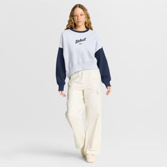 Detroit Tigers Women's Oversized High Hip Fleece Sweatshirt - White/Navy | Nike
