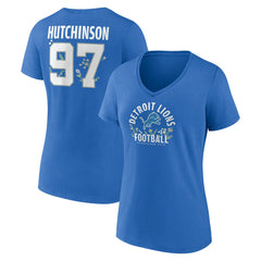 NFL Detroit Lions Aidan Hutchinson Women's Floral Name & Number V-Neck T-Shirt