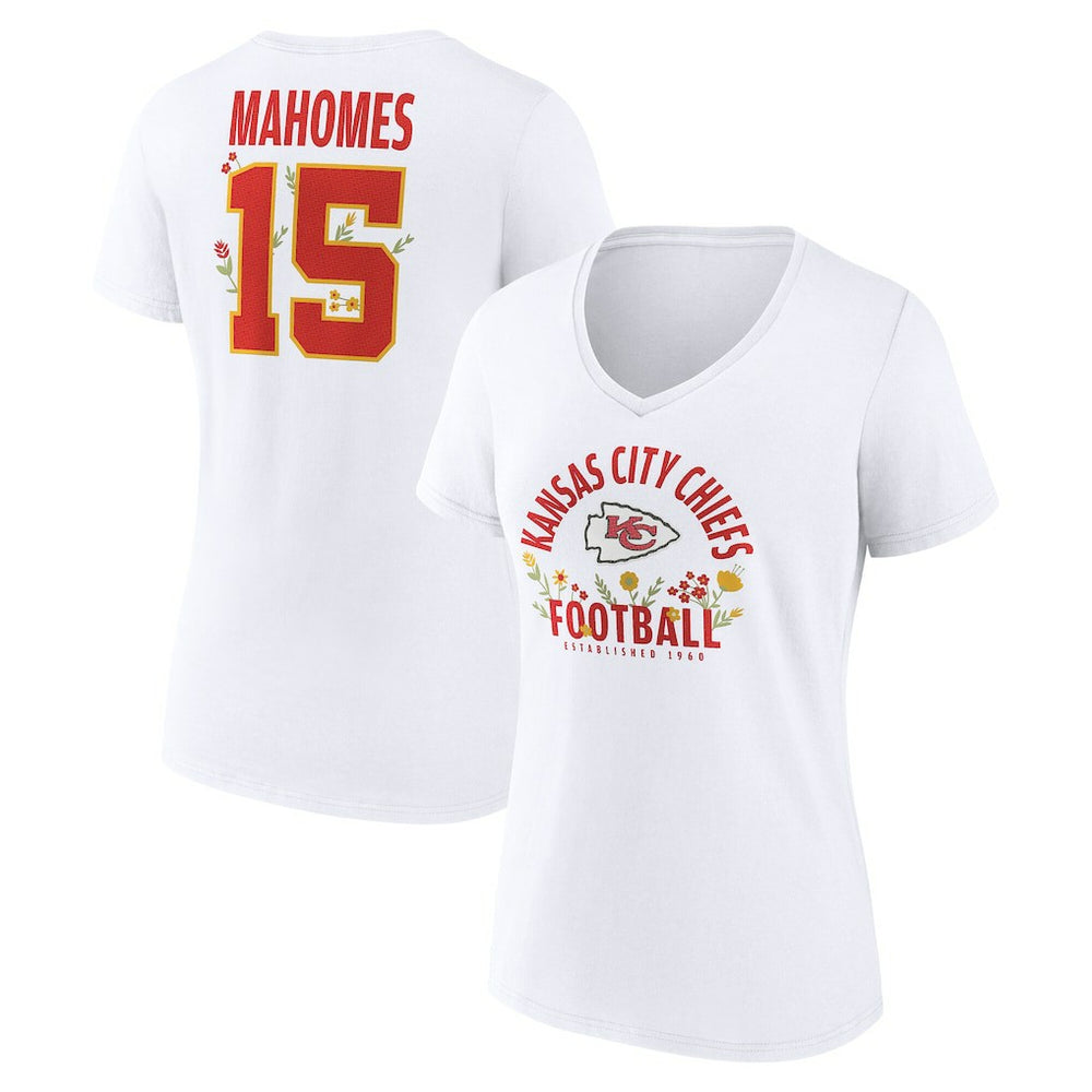 NFL Kansas City Chiefs Patrick Mahomes Women's Floral Name & Number V-Neck T-Shirt