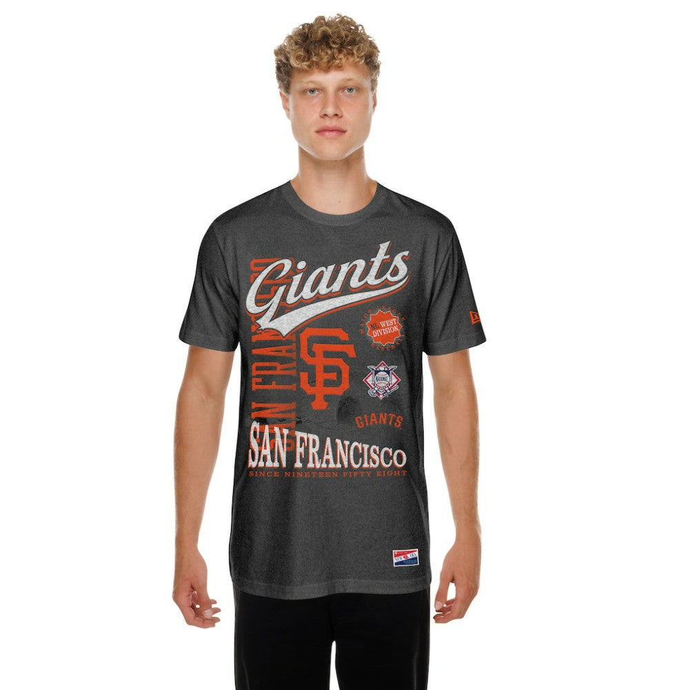 San Francisco Giants Oversized Throwback Distressed T-Shirt - Black | New Era