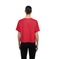 Cincinnati Reds Women's Throwback Meshback Pinstripe Boxy T-Shirt - Red | New Era