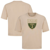 Texas Rangers Levelwear Oversized Luxe Signature Knit Buckler T-Shirt - Khaki
