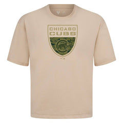 Chicago Cubs Levelwear Oversized Luxe Signature Knit Buckler T-Shirt - Khaki