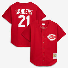 Deion Sanders Cincinnati Reds Cooperstown Mesh Batting Practice Button-Up Jersey - Red | Mitchell & Ness