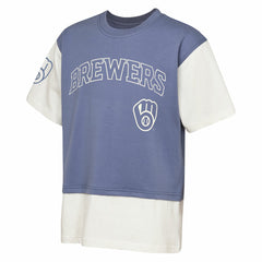 Milwaukee Brewers Outerstuff Youth Ultimate Pastels Premium Double Run T-Shirt - Navy/Cream