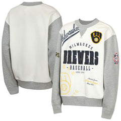 Milwaukee Brewers Outerstuff Youth Big League Power Hit Fleece Sweatshirt - Cream/Gray