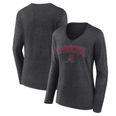 Arizona Diamondbacks Women's Team Lockup Long Sleeve V-Neck T-Shirt - Charcoal